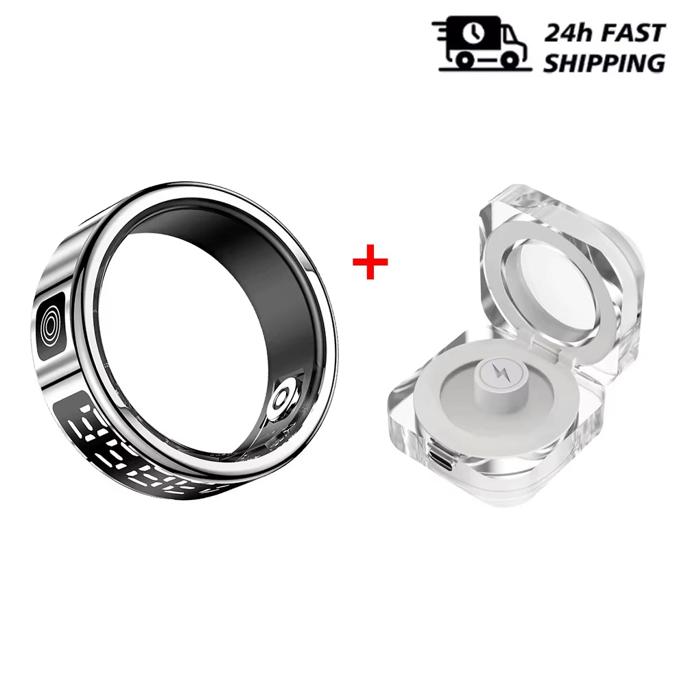 Smart Rings LED Display Screen for Heart Rate Blood Oxygen Sleep Monitoring Multi Sports Modes IP68 Waterproof Ring for Women